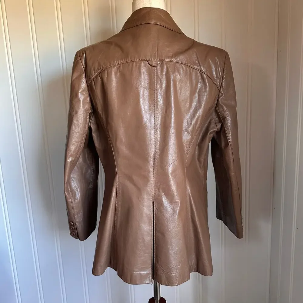 Vintage 90s Etienne Aigner Tan Leather Jacket M - Picture 4 of 5